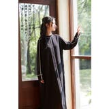 BLACK | パイピングシャドーストライプAラインワンピース長袖ロング丈 | On One's Own