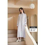 PURPLE | パイピングシャドーストライプAラインワンピース長袖ロング丈 | On One's Own