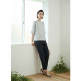 NAVY | センタープレススラックススリムテーパードパンツオフィスカジュアルウエストゴム | On One's Own