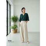 ワイドパンツタック入りスラックスウエストゴムオフィス通勤 | On One's Own | 詳細画像12 