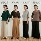 ワイドパンツタック入りスラックスウエストゴムオフィス通勤 | On One's Own | 詳細画像8 