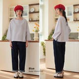 BLUE | 綿100%ボートネックボーダーTシャツブラウス長袖コットンサッカー素材 | On One's Own