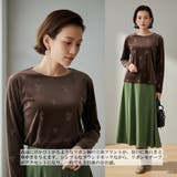 長袖Tシャツベロアリボン柄立体プリントストレッチカットソートップス | On One's Own | 詳細画像9