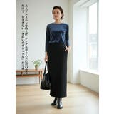 長袖Tシャツベロアリボン柄立体プリントストレッチカットソートップス | On One's Own | 詳細画像3