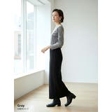 GRAY | 長袖Tシャツベロアリボン柄立体プリントストレッチカットソートップス | On One's Own