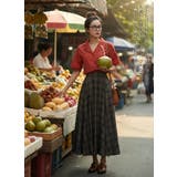 チェックフレアマキシスカート綿100%ロングスカートウエストゴム | On One's Own | 詳細画像10