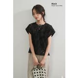 BLACK | 透け感テープ刺しゅうベストシアートップス半袖シアーブラウスレイヤード重ね着 | On One's Own