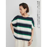 NAVY | 綿100％ドルマンボーダーTシャツ半袖トップスプルオーバーカットソー | On One's Own