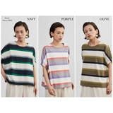 綿100％ドルマンボーダーTシャツ半袖トップスプルオーバーカットソー | On One's Own | 詳細画像2 