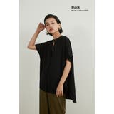 BLACK | シンプルVネック半袖チュニックブラウス体型カバーとろみレーヨンきれいめトップス | On One's Own
