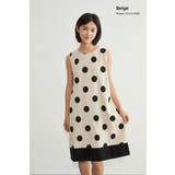 BEIGE | 麻混ドット柄ノースリーブワンピース裾切替大きいドット水玉 | On One's Own