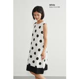 WHITE | 麻混ドット柄ノースリーブワンピース裾切替大きいドット水玉 | On One's Own
