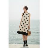 麻混ドット柄ノースリーブワンピース裾切替大きいドット水玉 | On One's Own | 詳細画像13