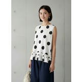 麻混ドット柄裾フリルノースリーブトップス水玉タンクトップ | On One's Own | 詳細画像2