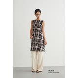 ノースリーブチュニックタックワンピース抽象的ナミナミ格子柄プリント | On One's Own | 詳細画像8