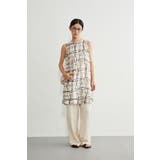 ノースリーブチュニックタックワンピース抽象的ナミナミ格子柄プリント | On One's Own | 詳細画像10