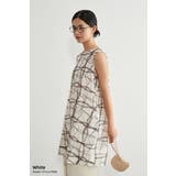 ホワイト/WHITE | ノースリーブチュニックタックワンピース抽象的ナミナミ格子柄プリント | On One's Own