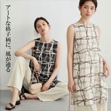 ノースリーブチュニックタックワンピース抽象的ナミナミ格子柄プリント | On One's Own | 詳細画像1