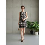 ノースリーブチュニックタックワンピース抽象的ナミナミ格子柄プリント | On One's Own | 詳細画像12