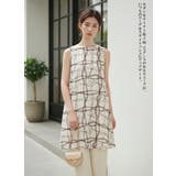 ノースリーブチュニックタックワンピース抽象的ナミナミ格子柄プリント | On One's Own | 詳細画像2
