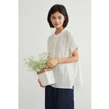 ドットプリント半袖ブラウスルーズフィット麻混涼しいシャリ感 | On One's Own | 詳細画像13