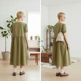 綿100%半袖ワンピースチェック柄ウエストギャザーバイカラーパフスリーブ | On One's Own | 詳細画像9