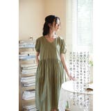 綿100%半袖ワンピースチェック柄ウエストギャザーバイカラーパフスリーブ | On One's Own | 詳細画像7