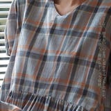 綿100％チェック柄半袖ワンピースウエストギャザーブルーパフスリーブミモレ丈 | On One's Own | 詳細画像4 