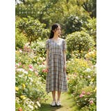 綿100％チェック柄半袖ワンピースウエストギャザーブルーパフスリーブミモレ丈 | On One's Own | 詳細画像7 