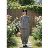 ギンガムチェックスモッキング刺繍半袖ギャザーブラウスセットアップ対応 | On One's Own | 詳細画像11