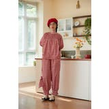 ギンガムチェックスモッキング刺繍パンプキンパンツワイド裾フリルバルーンパンツ | On One's Own | 詳細画像9 