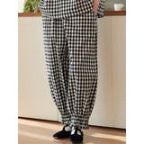 ギンガムチェックスモッキング刺繍パンプキンパンツワイド裾フリルバルーンパンツ | On One's Own | 詳細画像8 