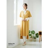 YELLOW/イエロー | スキッパーカラー半袖裾スリットワンピース飾りボタン | On One's Own