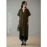 スキッパーカラー半袖裾スリットワンピース飾りボタン | On One's Own | 詳細画像11