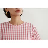 チェック柄切替コクーン半袖ロングワンピース | On One's Own | 詳細画像12