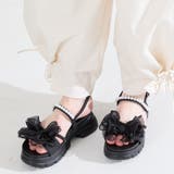 ブラック | シアーリボン×パール厚底サンダル/61210 | ORiental TRaffic