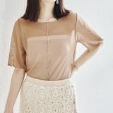 ブラウン | 5分袖カラーシアーメッシュトップス/AC1429 acro アクロ | ORiental TRaffic