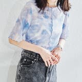 ブルー | 5分袖カラーシアーメッシュトップス/AC1429 acro アクロ | ORiental TRaffic