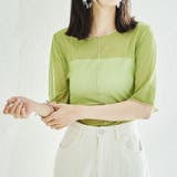 グリーン | 5分袖カラーシアーメッシュトップス/AC1429 acro アクロ | ORiental TRaffic