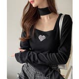 タイ付き ハート ローズ 刺繍 スクエアネック バレエコア トップス | Ada. | 詳細画像5 