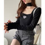 タイ付き ハート ローズ 刺繍 スクエアネック バレエコア トップス | Ada. | 詳細画像6 