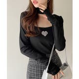 タイ付き ハート ローズ 刺繍 スクエアネック バレエコア トップス | Ada. | 詳細画像8 