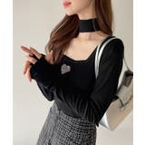 タイ付き ハート ローズ 刺繍 スクエアネック バレエコア トップス | Ada. | 詳細画像9 