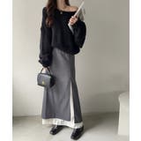 チャコール | ストライプデザイン フェイクレイヤード タイトスカート | Eclat one