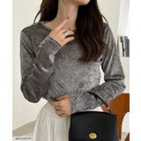 シアー ベロア クルーネック ロングスリーブ トップス | Ada. | 詳細画像1