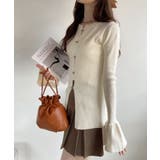 アイボリー | ホック開き フレアスリーブ カーディガン ニット トップス | Ada.