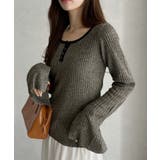 【Eclat one】配色ヘンリーネック リブニット | Eclat one | 詳細画像4