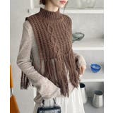 ケーブルデザイン 裾フリンジニットベスト | Ada. | 詳細画像17 