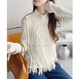 ケーブルデザイン 裾フリンジニットベスト | Ada. | 詳細画像18 