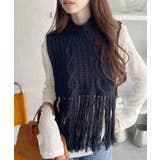 ケーブルデザイン 裾フリンジニットベスト | Ada. | 詳細画像4 